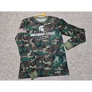 Michigan State Spartans Small  NCAA Nike DRI FIT Salute Long Sleeve Camo